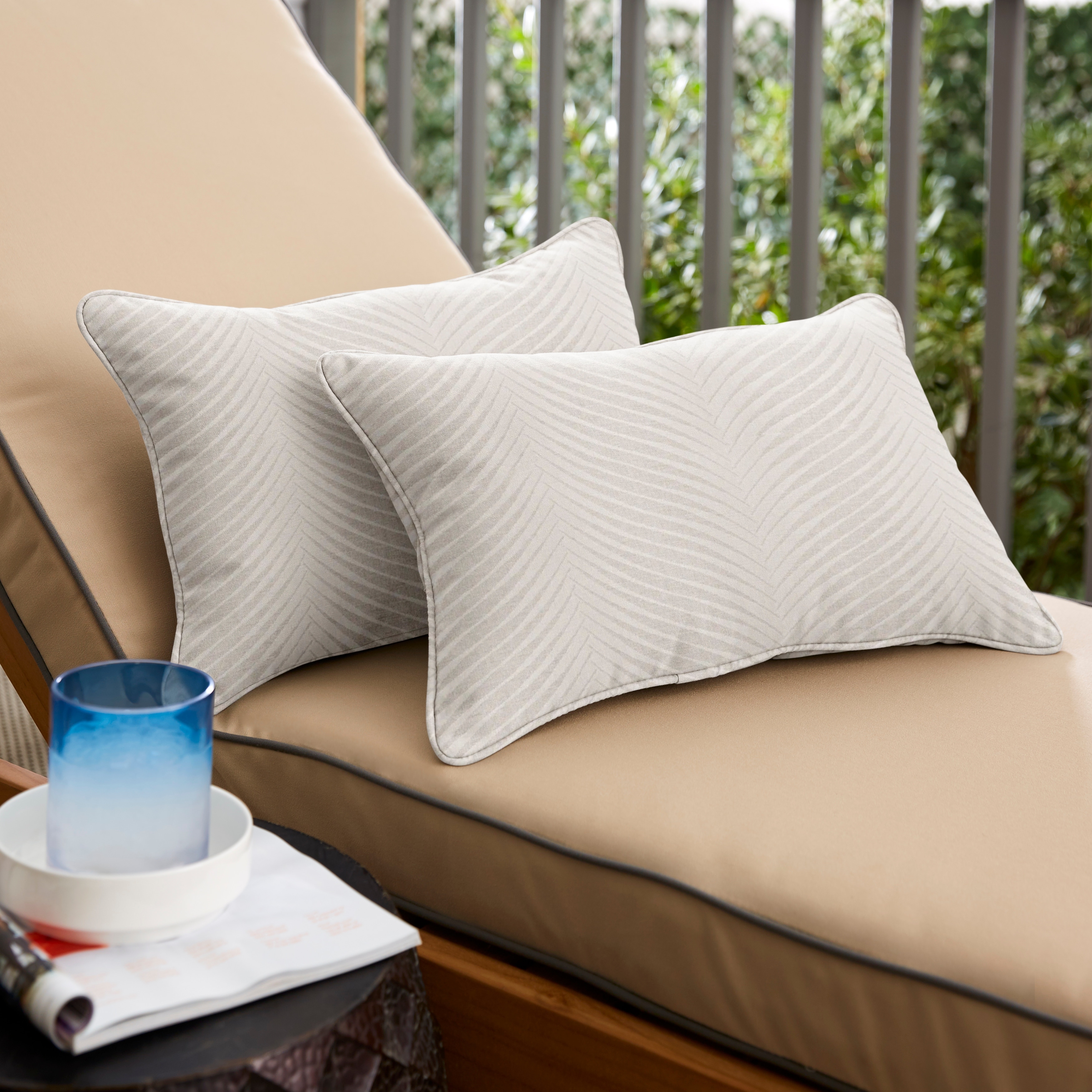 Humble Haute Sunbrella Leaf Pattern Indoor Outdoor Corded Lumbar Pillows Set of 2